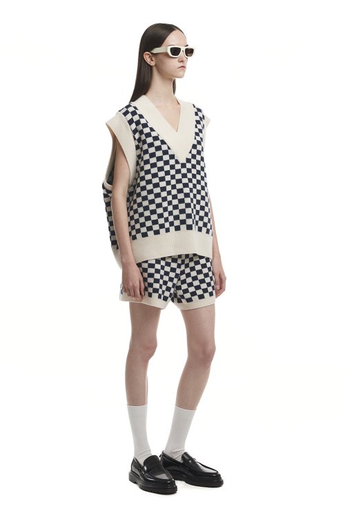 Checked Knit Vest_WHITE/BLACK