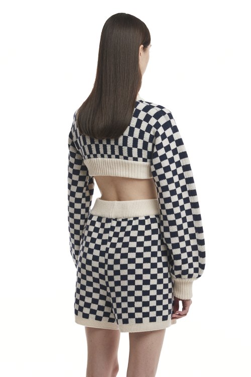 Checked Knit Sweater_WHITE/BLACK