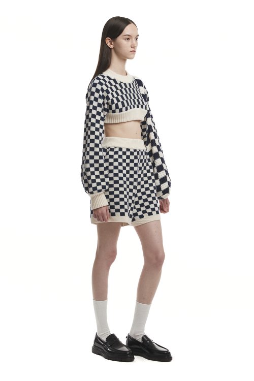 Checked Knit Sweater_WHITE/BLACK