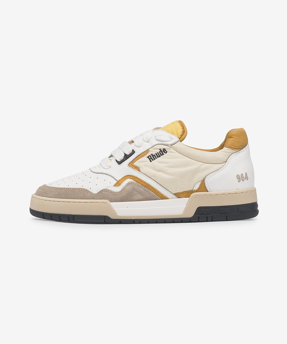 MUSINSA | RHUDE Racing Sneakers - White: Mustard: Beige
