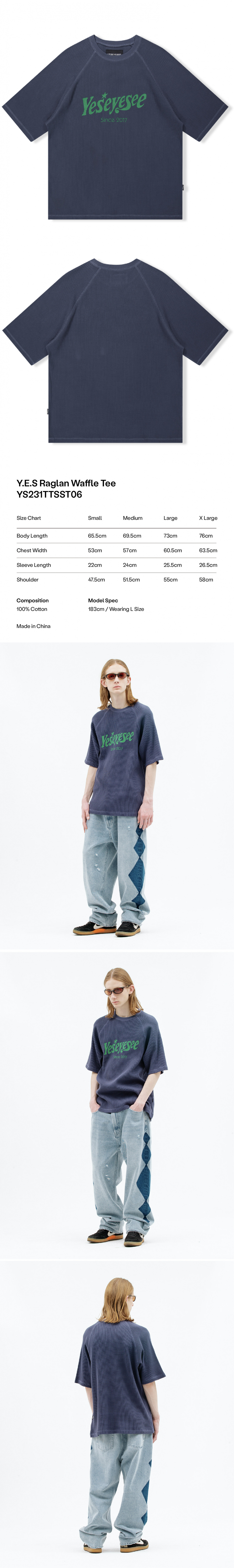 ★2023SS新作★YESEYESEE★Y.E.S Raglan Waffle Tee Y.E.S Raglan Waffle Tee Grey - 감도 깊은 취향 셀렉트샵 29CM
