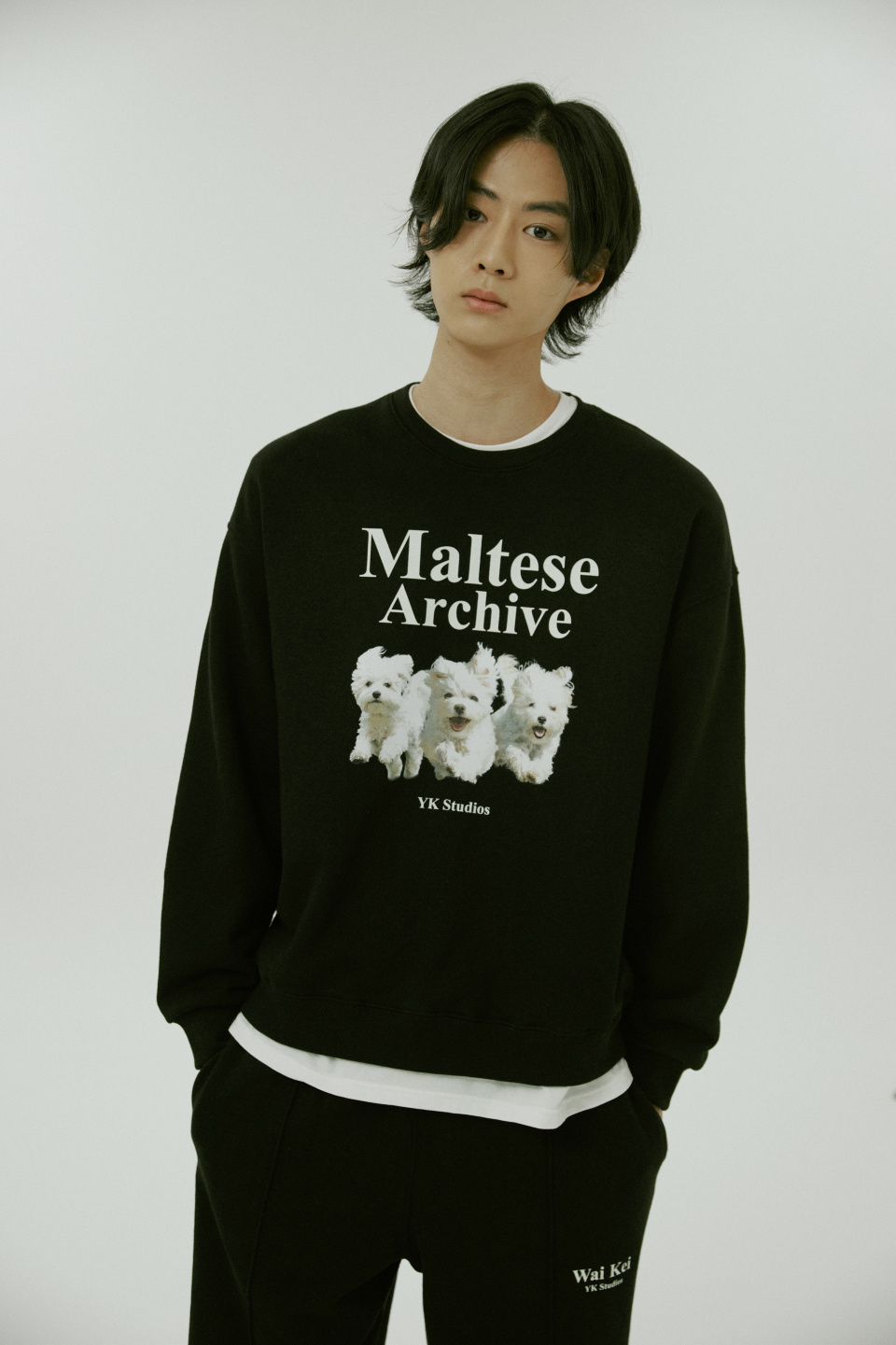 【WAIKEI】Drawing Maltese Sweatshirt WAIKEI Maltese Crew Sweatshirts NAVY – SeoulSeoul