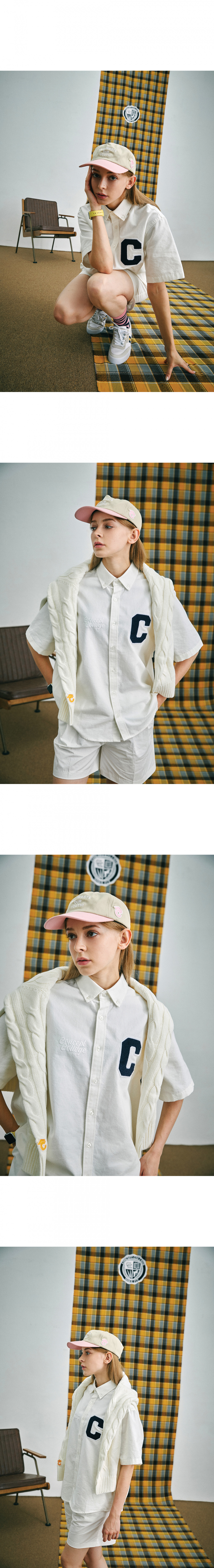 컨셉트컬리지(CONCEPTCOLLEGE) C 패치 반팔 화이트 옥스포드 셔츠 (남녀공용)