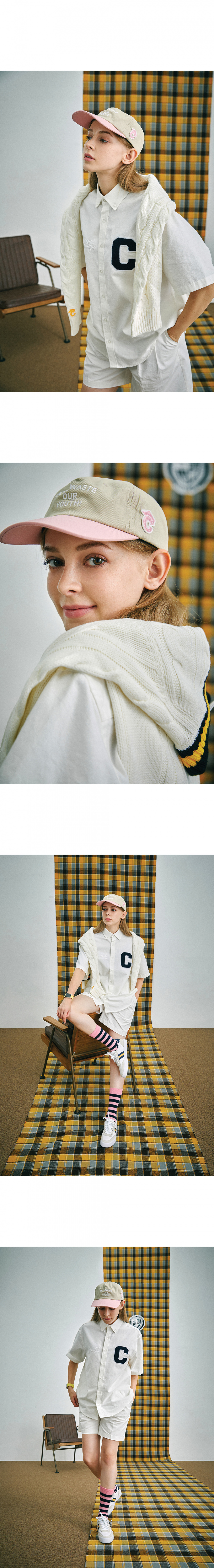 컨셉트컬리지(CONCEPTCOLLEGE) C 패치 반팔 화이트 옥스포드 셔츠 (남녀공용)