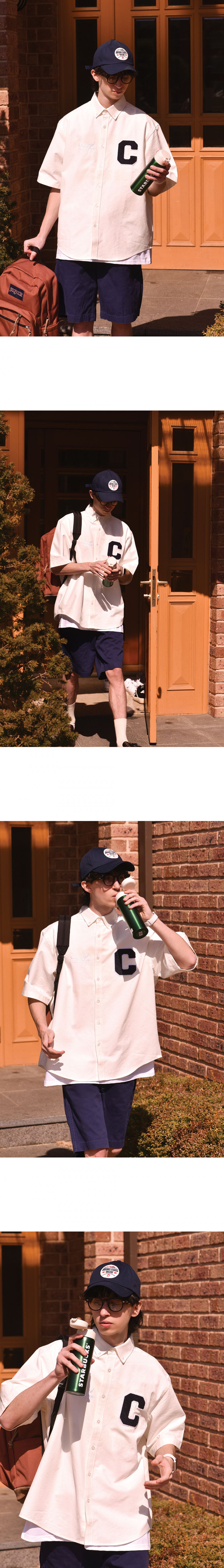 컨셉트컬리지(CONCEPTCOLLEGE) C 패치 반팔 화이트 옥스포드 셔츠 (남녀공용)