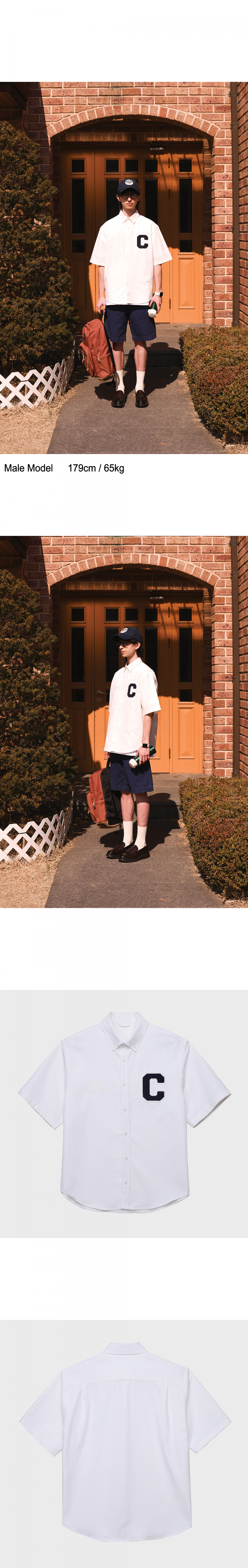 컨셉트컬리지(CONCEPTCOLLEGE) C 패치 반팔 화이트 옥스포드 셔츠 (남녀공용)