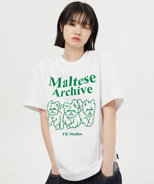 Maltese archive line graphic half sleeve tshirts WHITE