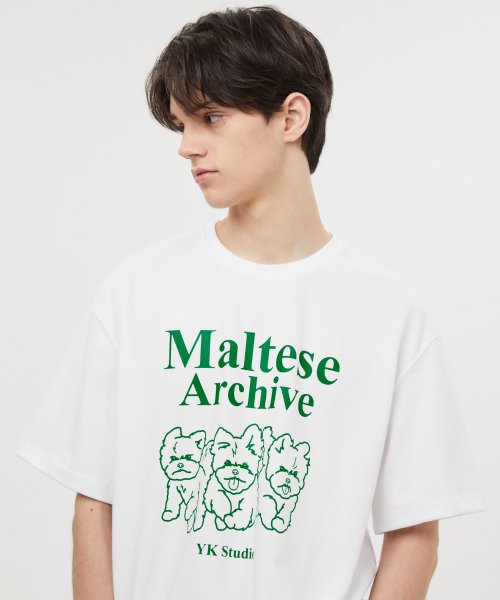 Maltese archive line graphic half sleeve tshirts WHITE