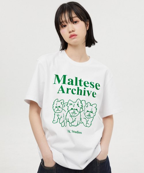 Maltese archive line graphic half sleeve tshirts WHITE