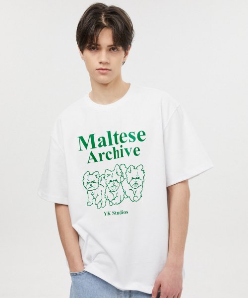 Maltese archive line graphic half sleeve tshirts WHITE