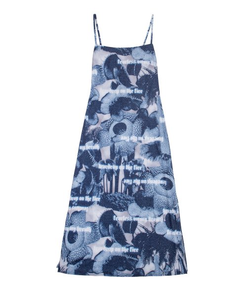 PLANT PRINTING SLEEVELESS LONG DRESS [BLUE]