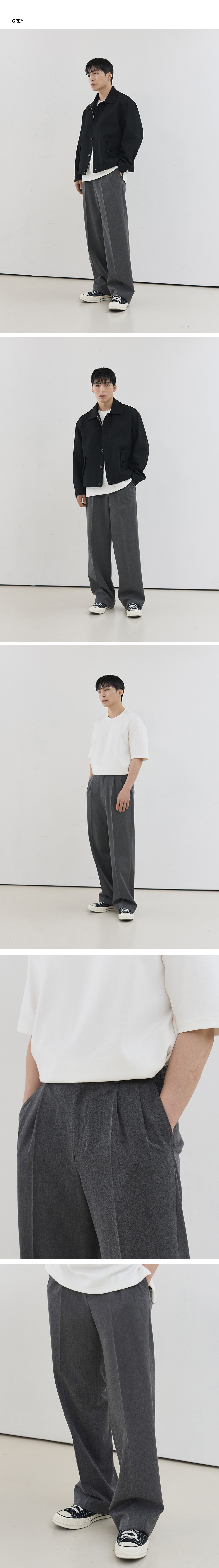 [드로우핏X깡스타일리스트] 투턱 밴딩 와이드 슬랙스 [GREY] 상세 이미지 3