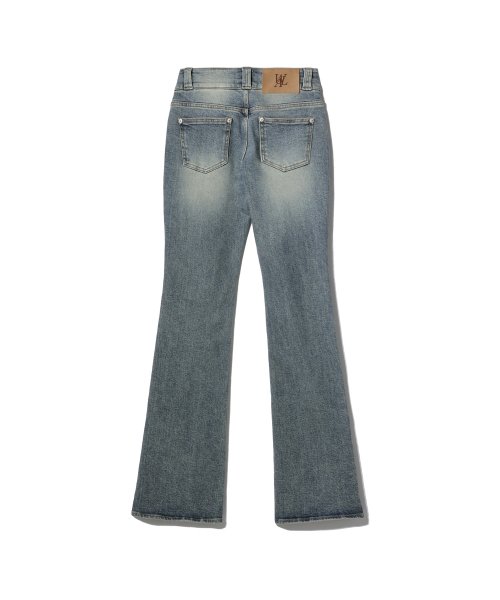 Western washed boots-cut denim pants - BLUE