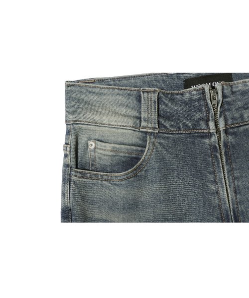 Western washed boots-cut denim pants - BLUE