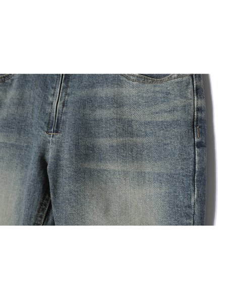 Western washed boots-cut denim pants - BLUE