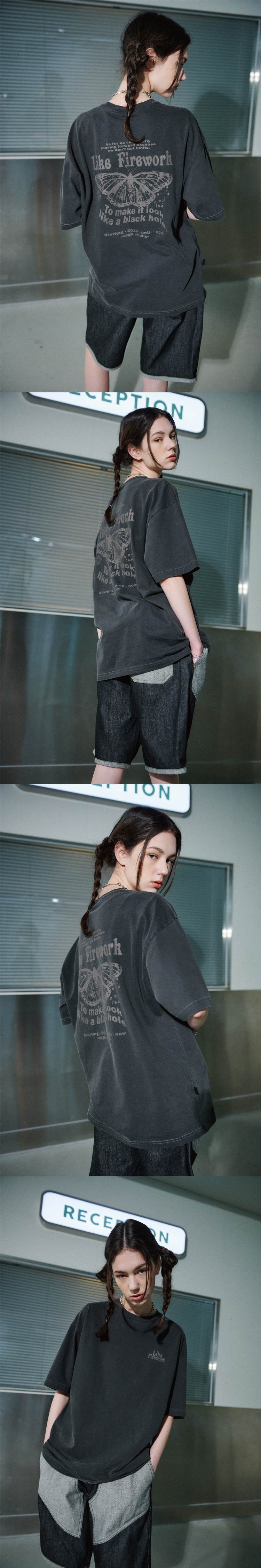 꼼파뇨(CPGN STUDIO) 버터플라이 피그먼트 반팔티 스모크블랙