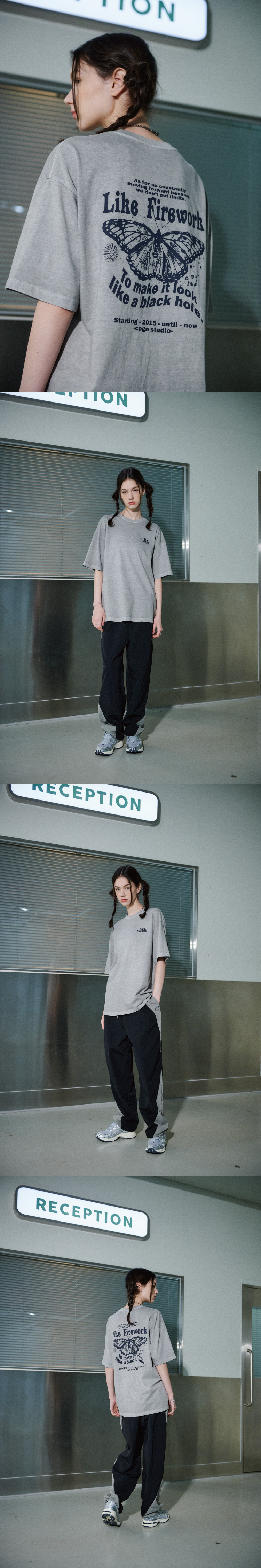 꼼파뇨(CPGN STUDIO) 버터플라이 피그먼트 반팔티 고스트그레이