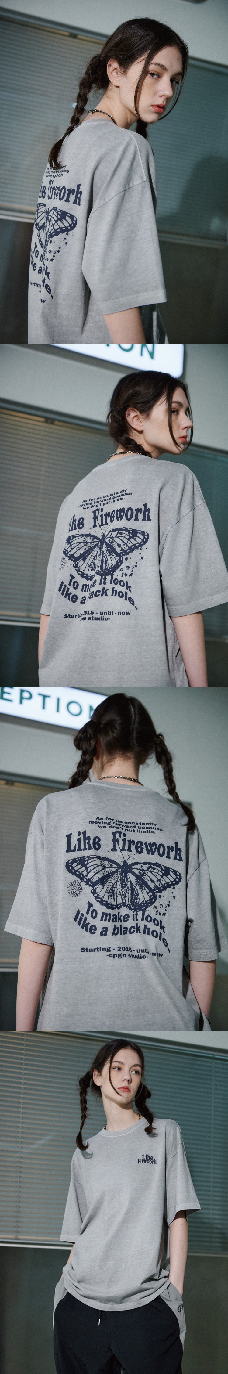 꼼파뇨(CPGN STUDIO) 버터플라이 피그먼트 반팔티 고스트그레이