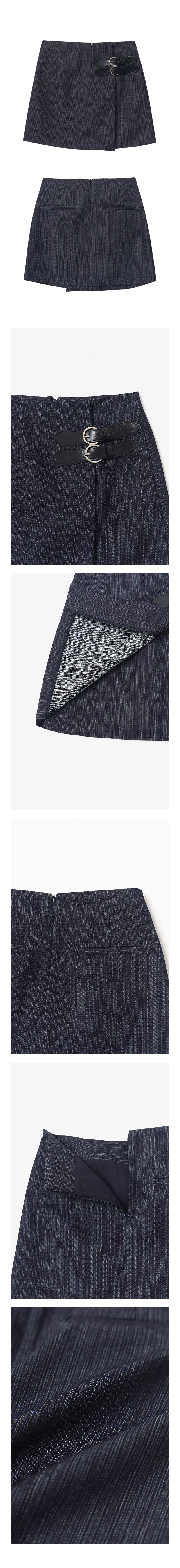 MUSINSA公式 | ETMON Buckle Wrap Mini Skirt, Black Indigo