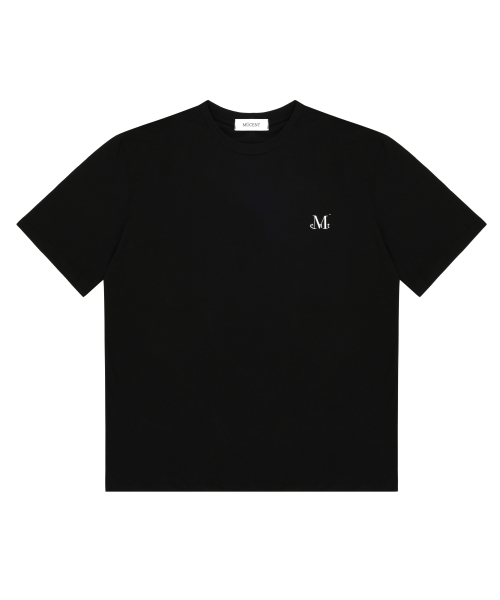 Signature back round arc logo loose fit half T (Black)