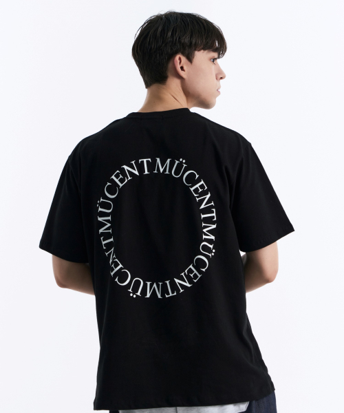 Signature back round arc logo loose fit half T (Black)