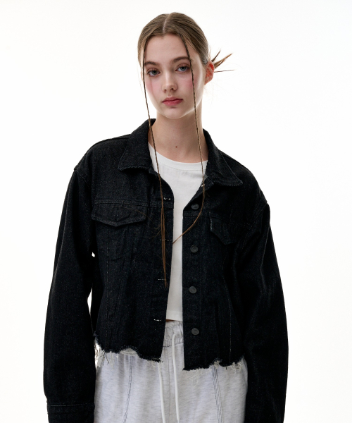 CROP DAMAGE DENIM JACKET