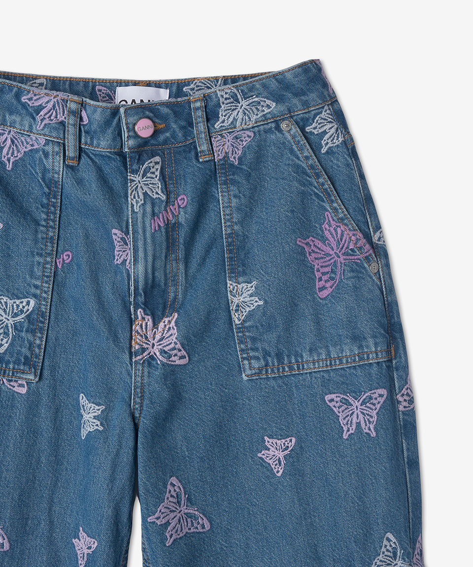 MUSINSA | GANNI Butterfly Logo Denim Pants - Denim / J1194630
