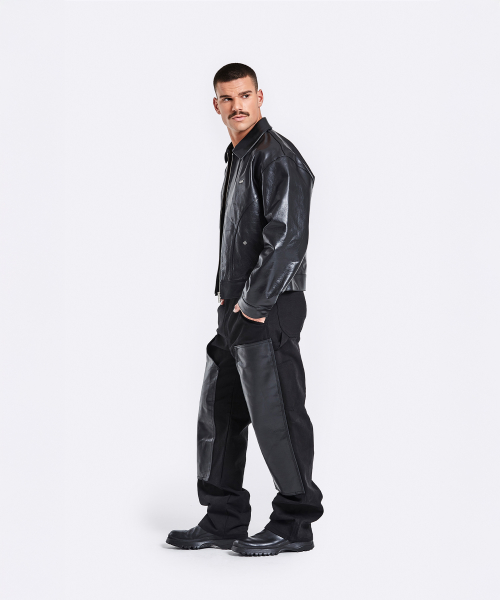 Bulky Leather Jacket - Black