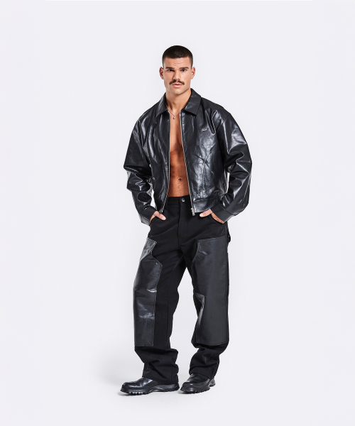 Bulky Leather Jacket - Black