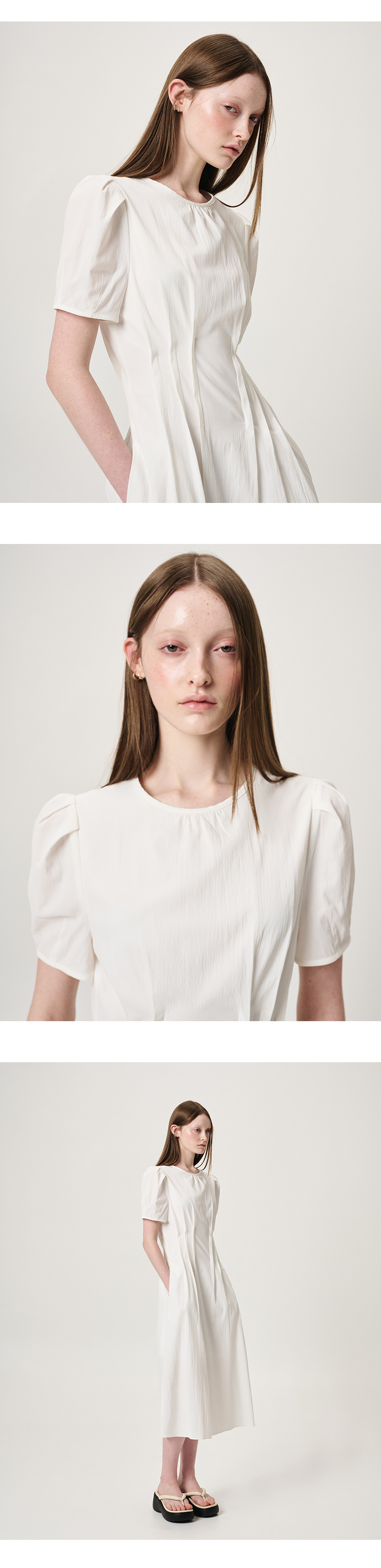 MUSINSA | ETMON Waist Pintuck Dress, White