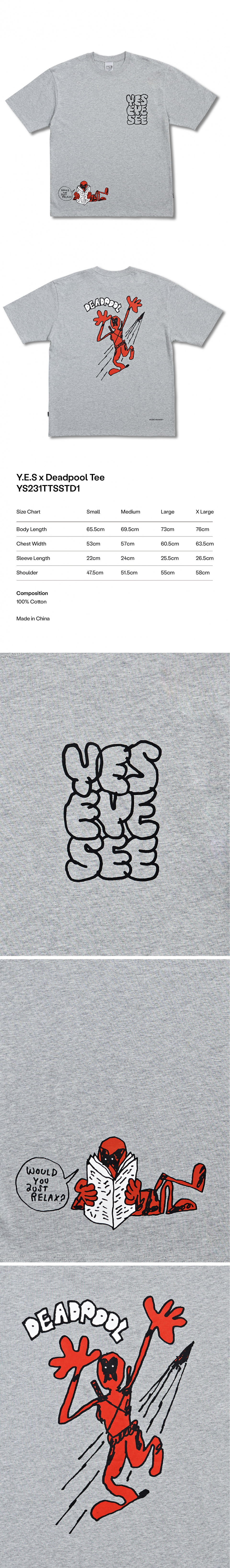 예스아이씨(YESEYESEE) Y.E.S x Deadpool Tee Grey - 사이즈