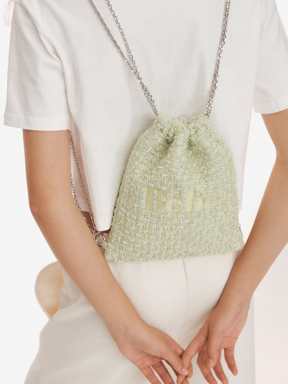 누아르나인(NOIRNINE) Bébé Tweed Chain String Bag [GREEN]