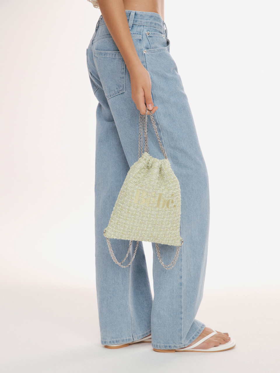누아르나인(NOIRNINE) Bébé Tweed Chain String Bag [GREEN]