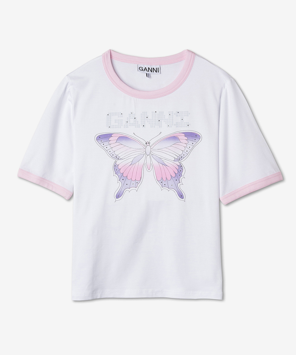 MUSINSA | GANNI Women's Butterfly Print Short Sleeve T-Shirt