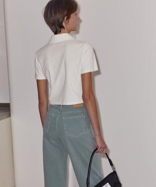VELOUR ZIP-UP POLO TOP - IVORY