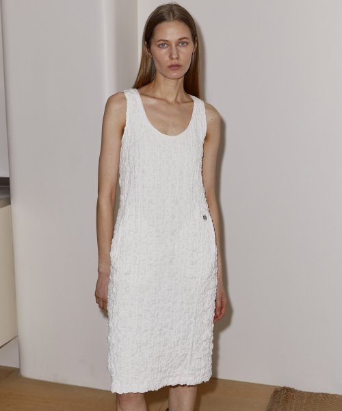 WRINKLED SHIRRING DRESS - WHITE