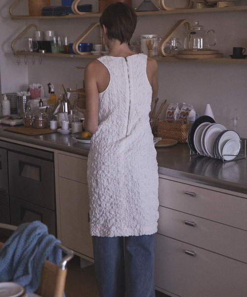 WRINKLED SHIRRING DRESS - WHITE