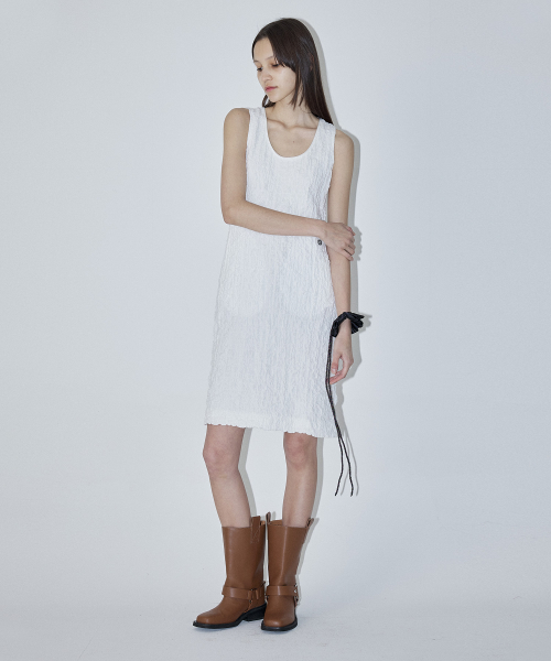 WRINKLED SHIRRING DRESS - WHITE