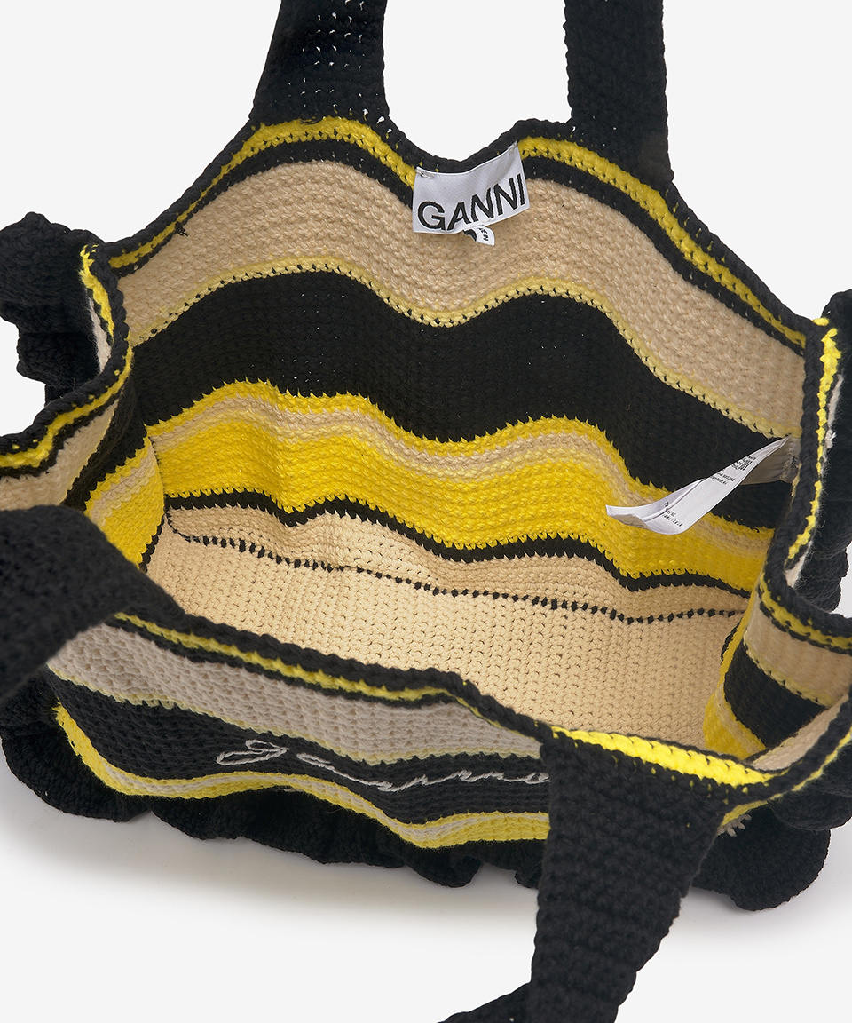 ★Ganni★ Cotton Crochet Frill Tote Bag Yellow A4515373 Ganni x Coggles Crocheted Cotton Tote Bag | Coggles