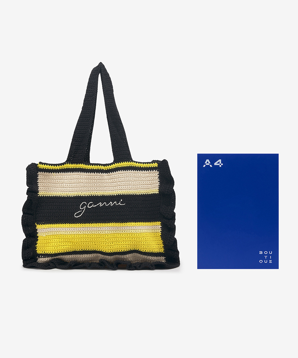 ★Ganni★ Cotton Crochet Frill Tote Bag Yellow A4515373 Ganni Cotton Crochet Frill Tote - Golden Kiwi - LE POINT