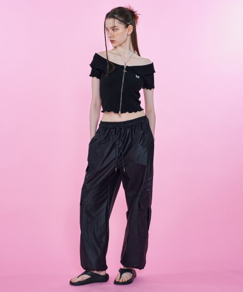 [NF] FLAT NYLON CARGO PANTS (BLACK)_F23QD855