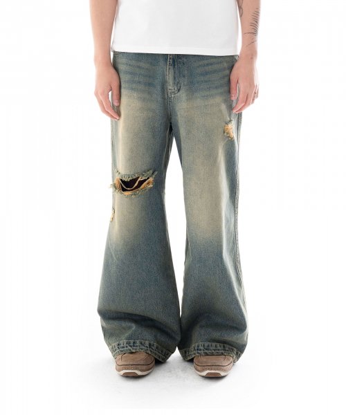 Distressed Denim Pants (Sand Blue)