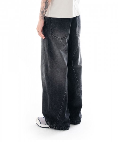 Paneled Denim Pants (Black)