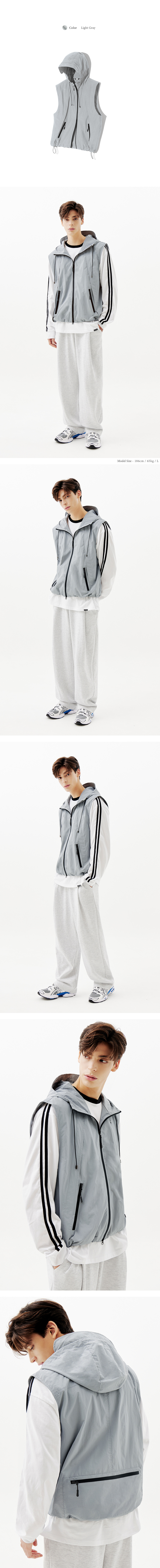 디비전 나일론 후드 집업 베스트 (BLACK) 상세 이미지 3