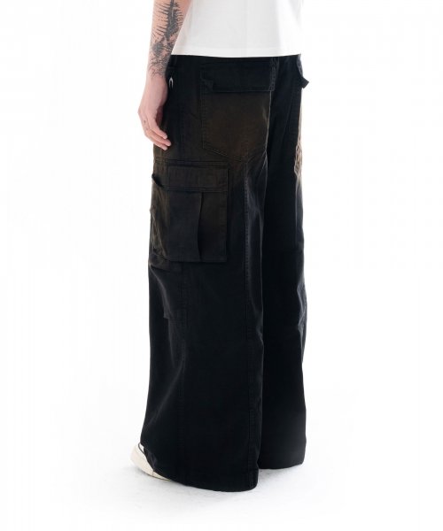 Knee Pin-tuck Wide Cargo Pants (Washed Balck)
