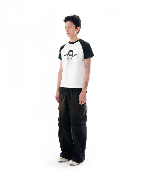 Knee Pin-tuck Wide Cargo Pants (Washed Balck)