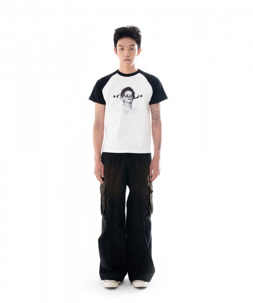 Knee Pin-tuck Wide Cargo Pants (Washed Balck)