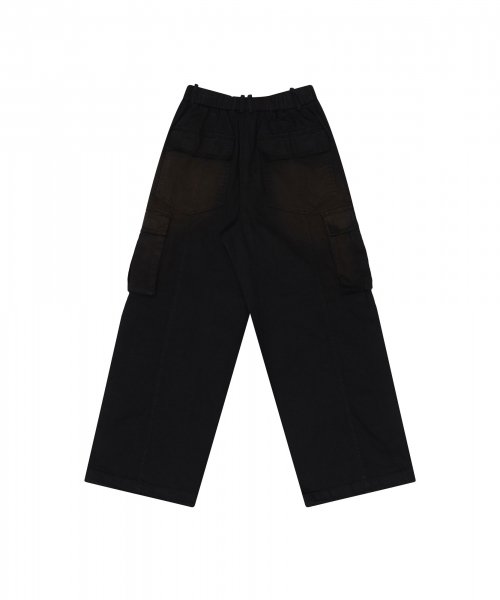 Knee Pin-tuck Wide Cargo Pants (Washed Balck)