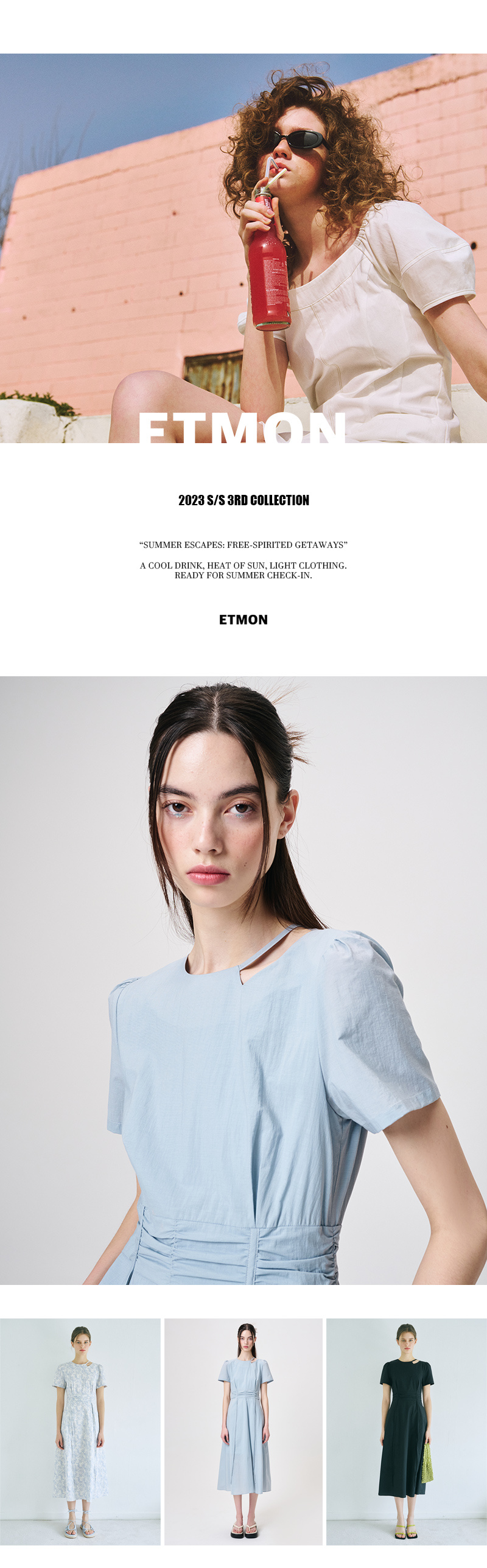 ワンピース ETMON Neck CutOut Shirring Dress, Sky Blue MUSINSA公式 | ETMON Neck Cut-Out Shirring Dress, Sky Blue