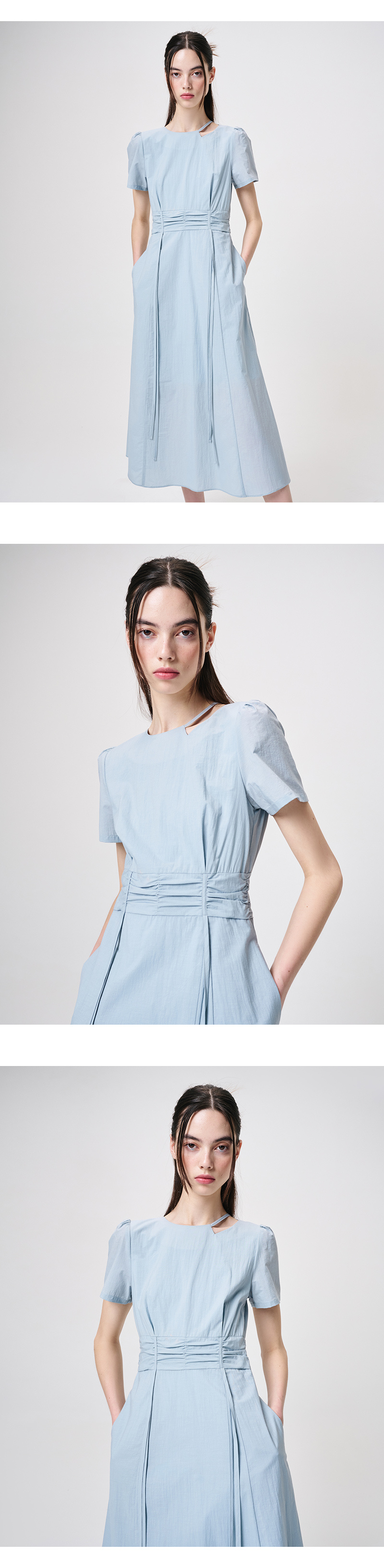 ワンピース ETMON Neck CutOut Shirring Dress, Light Blue MUSINSA公式 | ETMON Neck Cut-Out Shirring Dress, Sky Blue